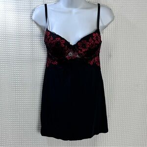 Rene Rofe Black Chemise with Red Lace Detail size small